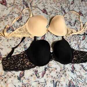 Two Wacoal Bras: One beige, one black, 36B